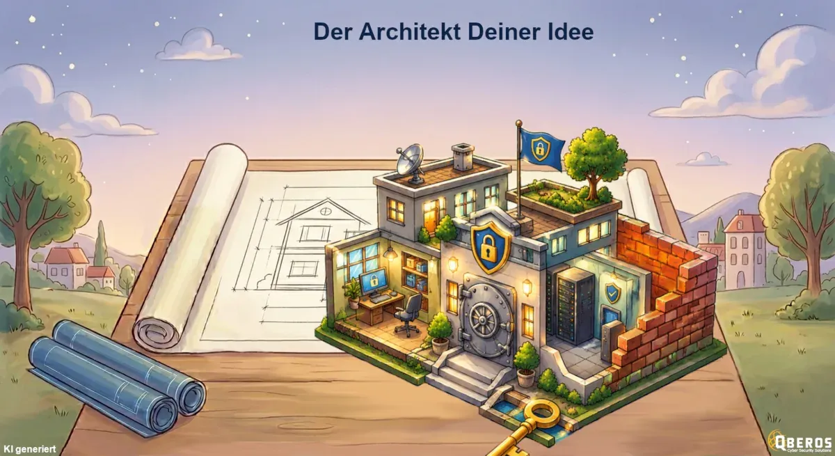 Ein Sicherheitshaus entsteht nach Bauplan, mit Schloss, Serverraum und Mauer – individuelle Lösung statt Stückwerk.